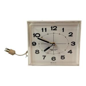 Vintage 1960s Westclox S13-K Electric Wall Clock White Square Mid Century Works